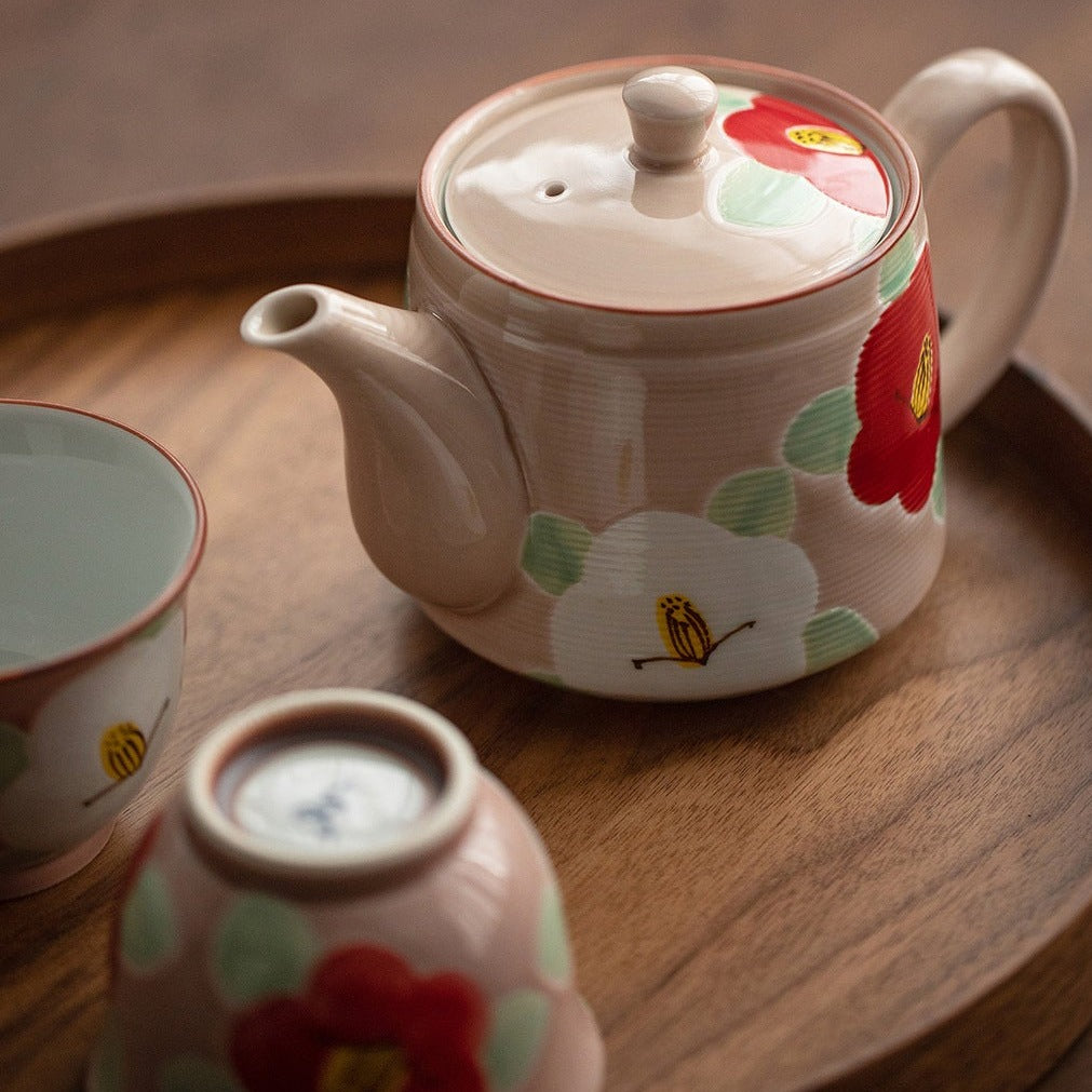 【有田燒 ARITA WARE】粉釉 山茶花 手繪 茶具套裝