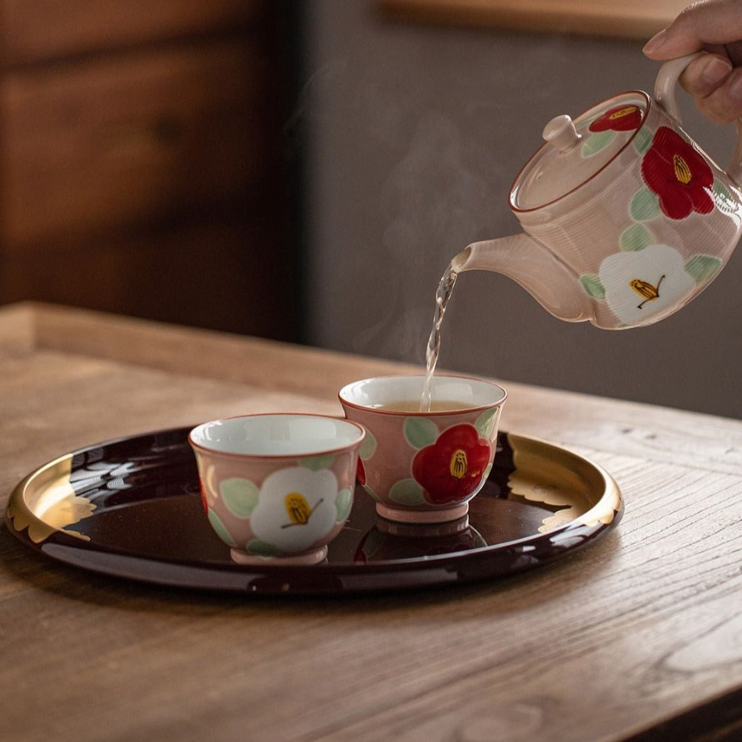 【有田燒 ARITA WARE】粉釉 山茶花 手繪 茶具套裝