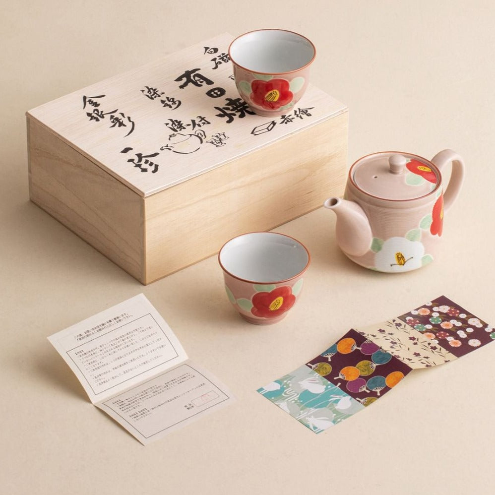 【有田燒 ARITA WARE】粉釉 山茶花 手繪 茶具套裝