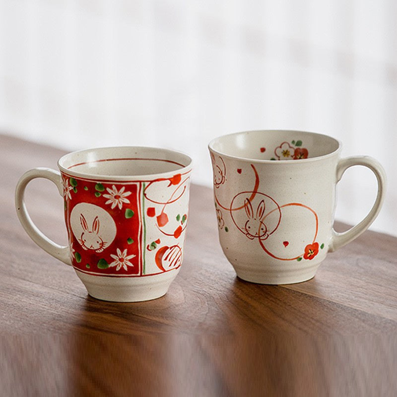 【美濃燒 MINO WARE】赤繪櫻花兔 馬克杯 對杯