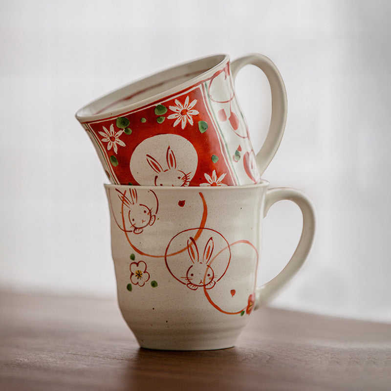 【美濃燒 MINO WARE】赤繪櫻花兔 馬克杯 對杯