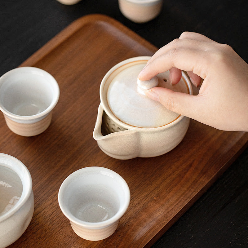 【萩燒 HAGI WARE】禪意冰裂紋理 工夫茶 7件套 木製の箱