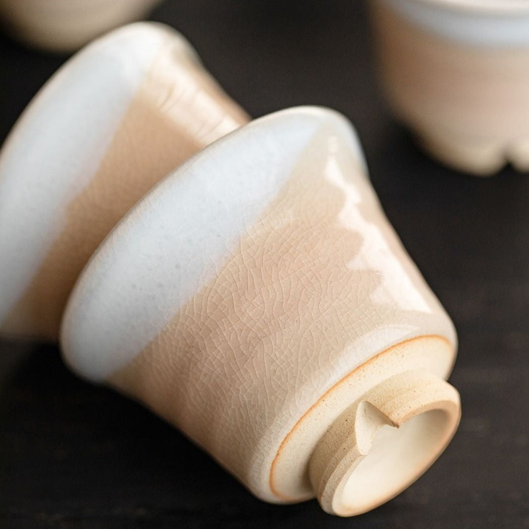 【萩燒 HAGI WARE】禪意冰裂紋理 工夫茶 7件套 木製の箱