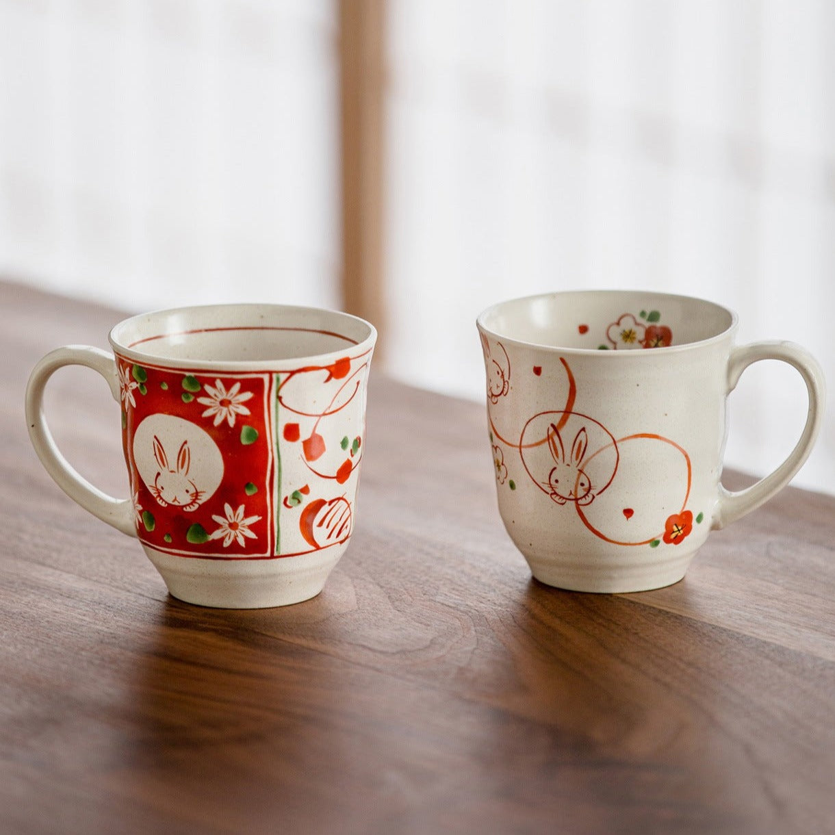 【美濃燒 MINO WARE】赤繪櫻花兔 馬克杯 對杯
