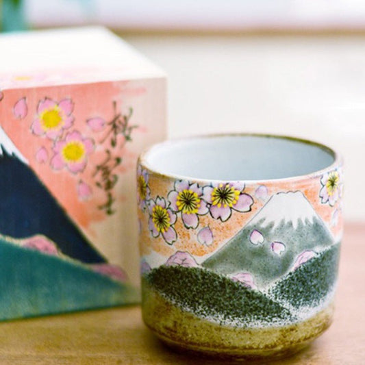 【九谷燒 KUTANI WARE】富士山櫻花 手繪水杯