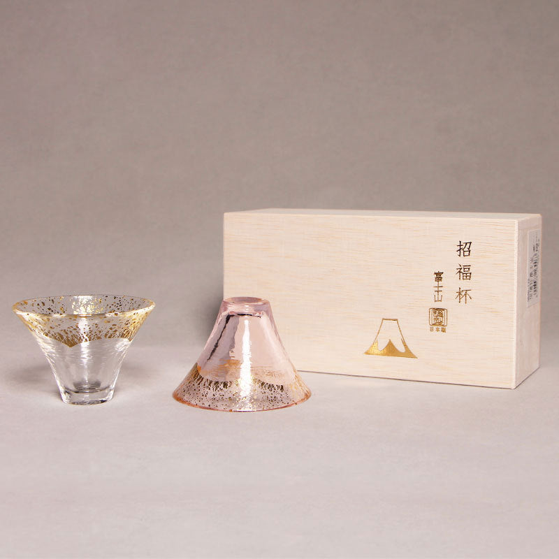 【玻璃製品 GLASS】富士山 玻璃敬茶杯 2件情侶裝 木製の箱