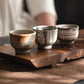 【萬谷燒 BANKO WARE】粗陶 風起茶杯 5件套 木製の箱