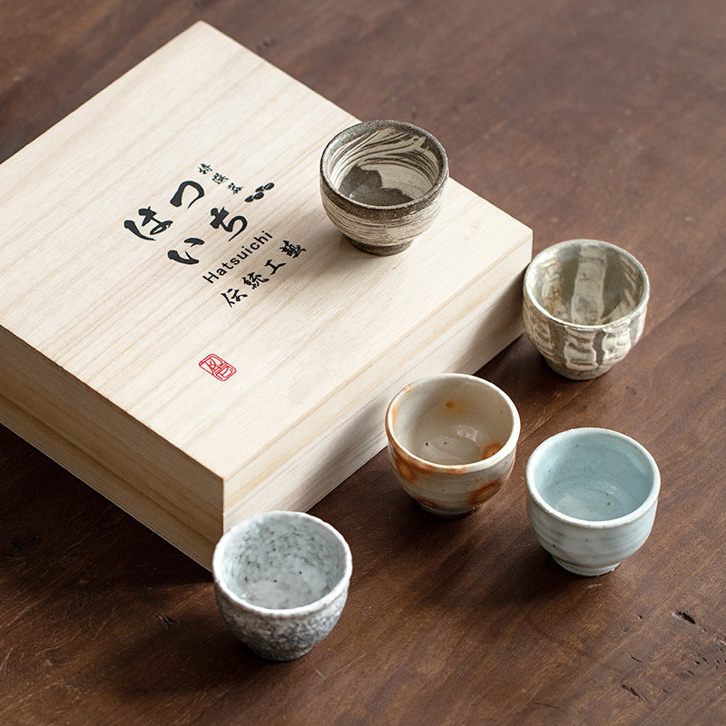 萬谷燒BANKO WARE】粗陶風起茶杯5件套木製の箱– TSURUI-SEIJI