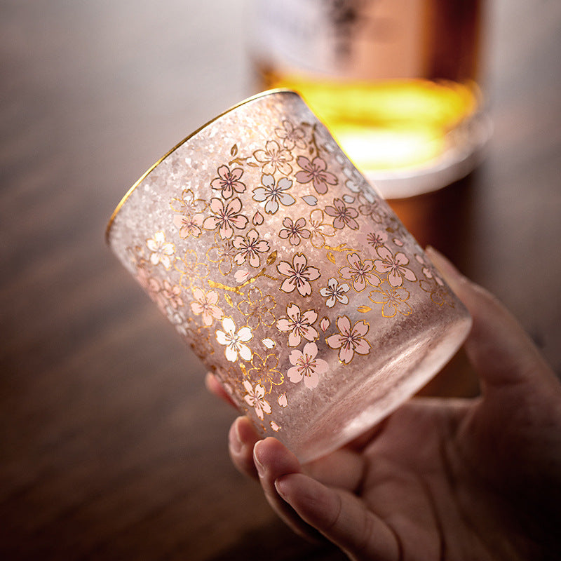 【玻璃製品 GLASS】津輕琉璃 櫻花 鑲金酒杯