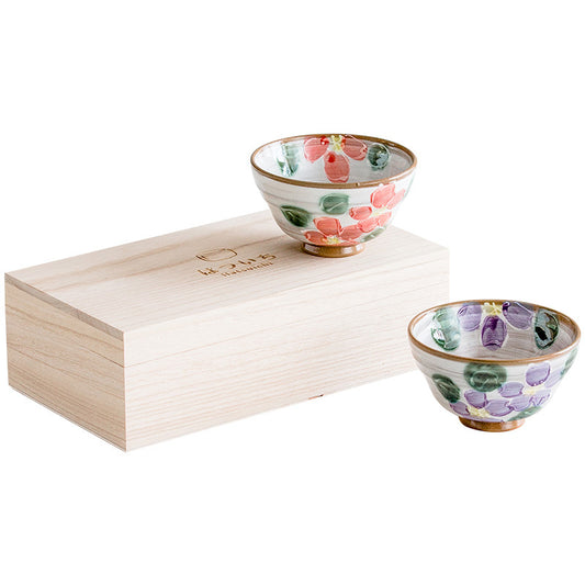 【波佐見燒 HASAMI WARE】櫻花 情侶對碗 木製の箱