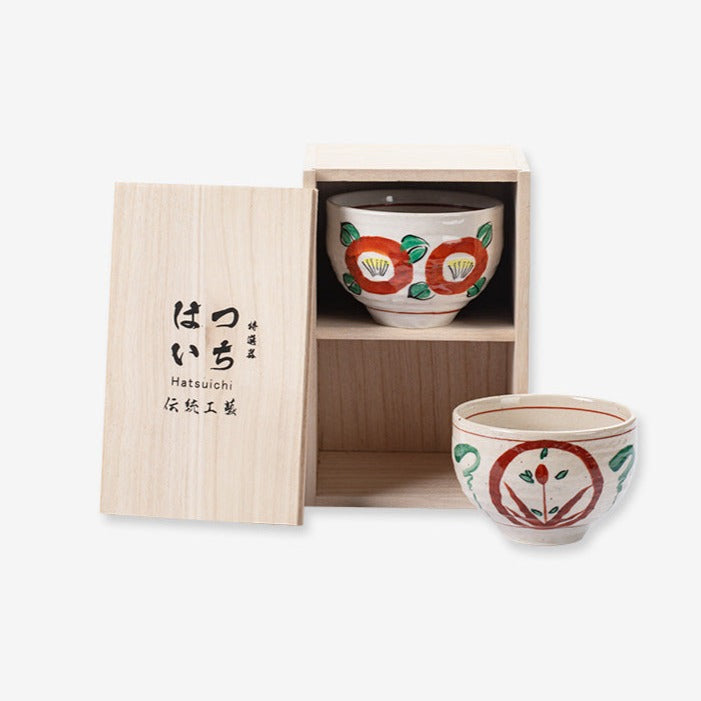【美濃燒 MINO WARE】手繪 家用湯碗 2 件裝 木製の箱
